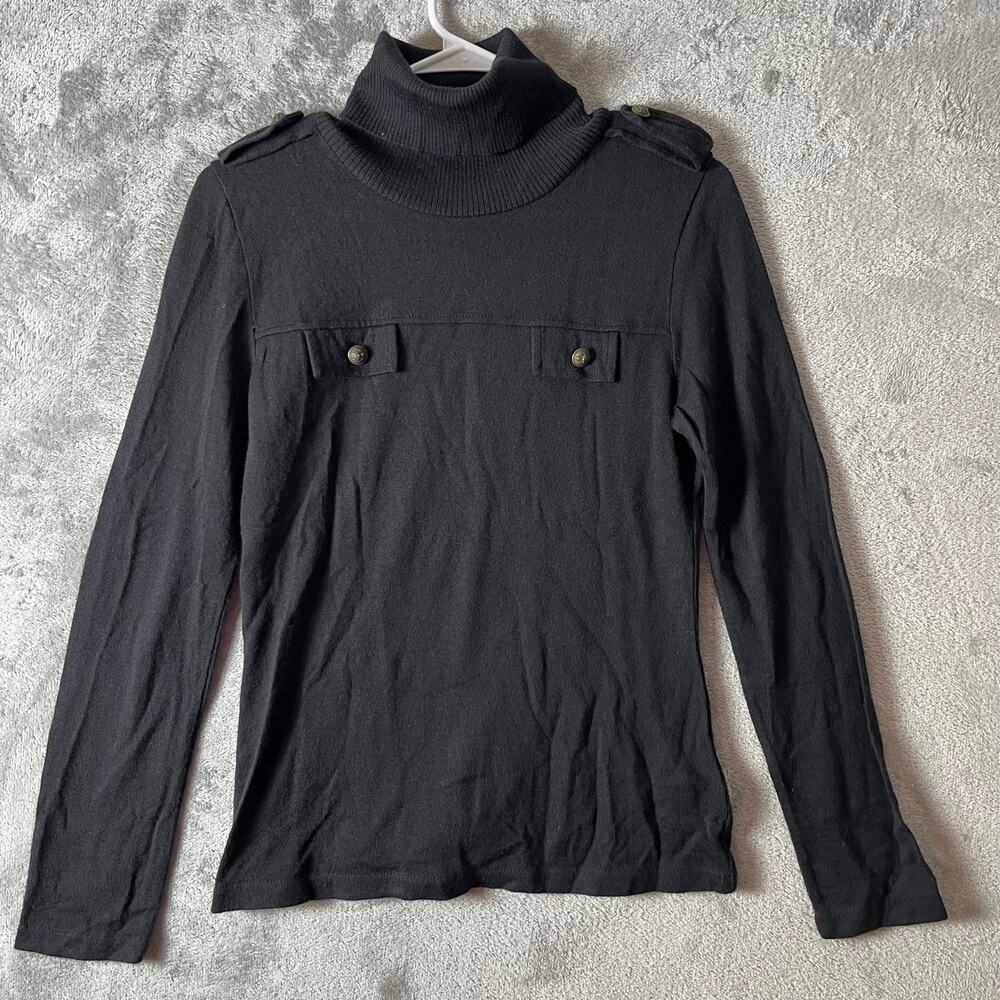 Aldo Martins Black Turtleneck Sweater Button Detail Ribbed Collar Minimalist 6‎